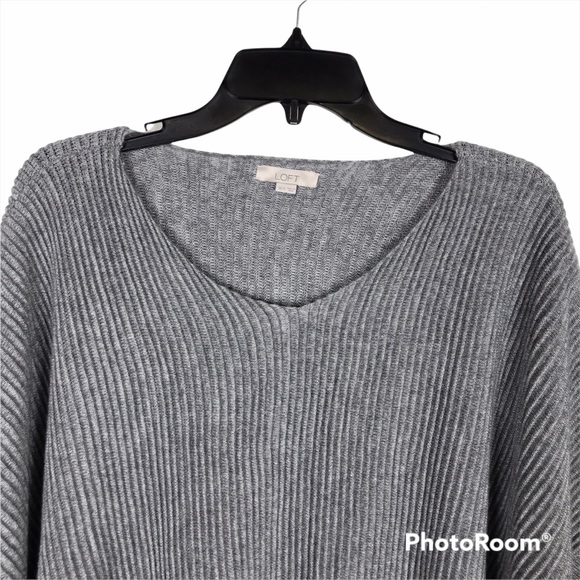 Loft Gray Ribbed Knit Poncho - Picture 3 of 11